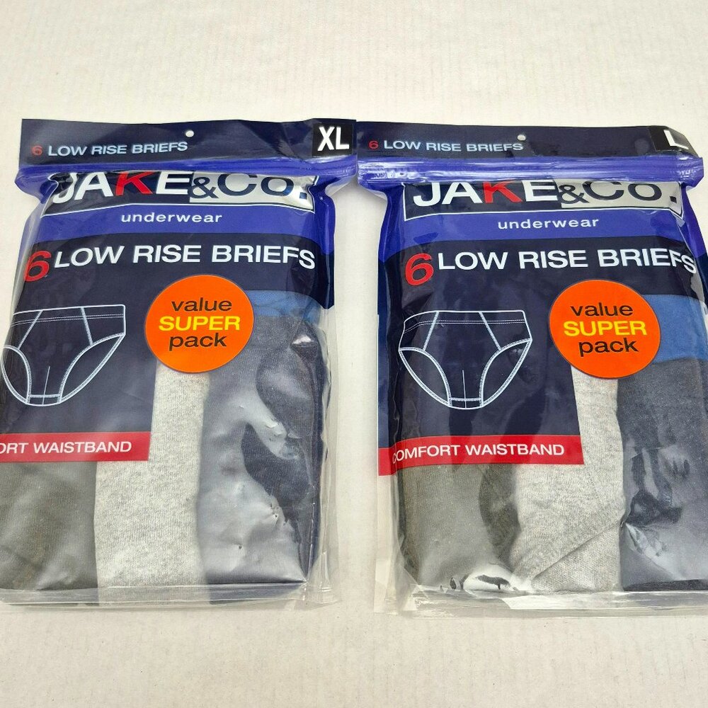 JAKE&CO Underwear Cotton Low Rise Briefs 6 Pack Black Grey Navy Men L , XL